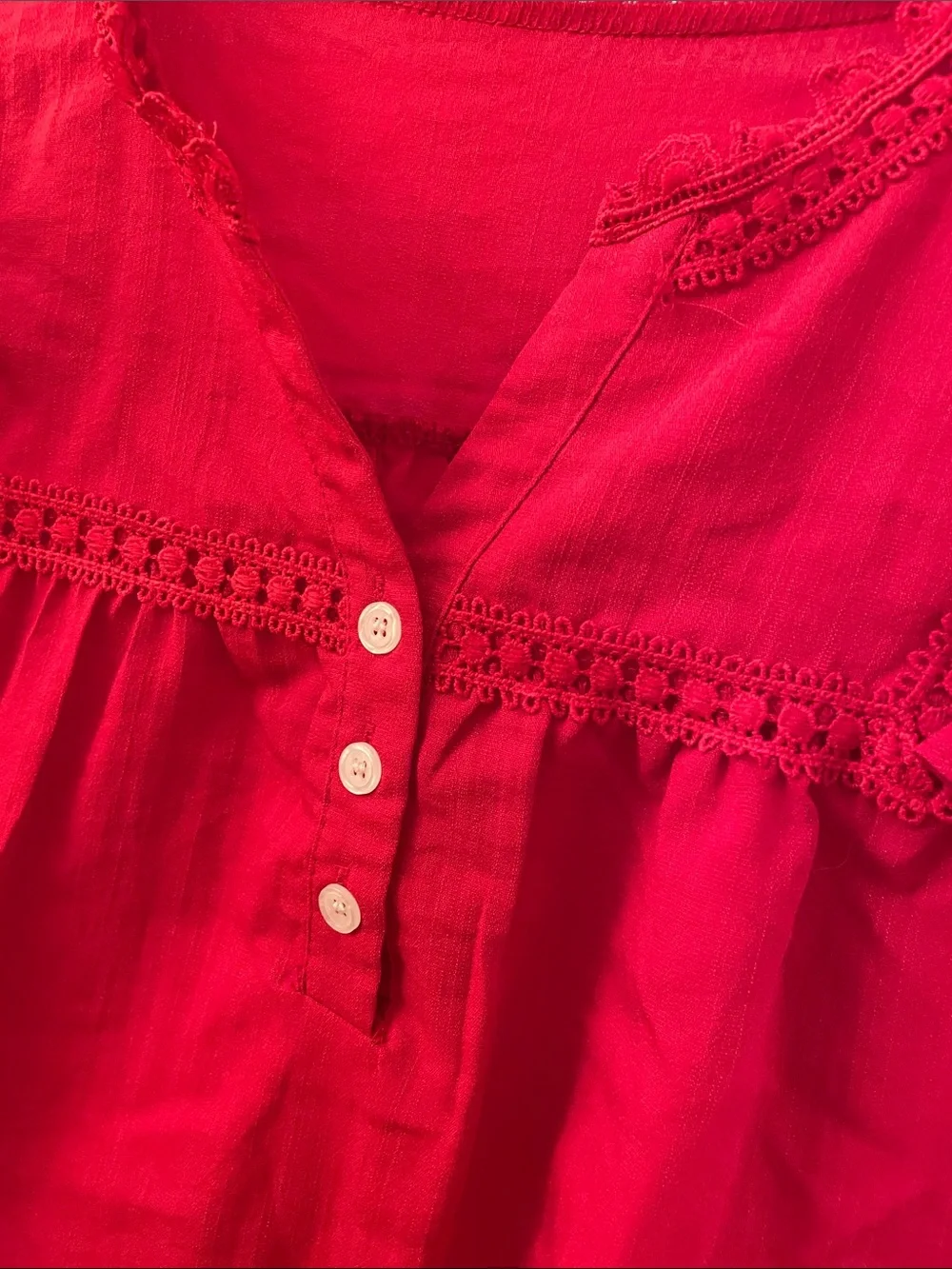 Bright Red Ruffle Sleeve Boho Top - Picture 3 of 5